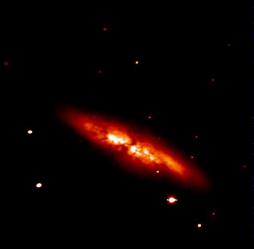 [M82 in visible light, Astro-1/UIT]